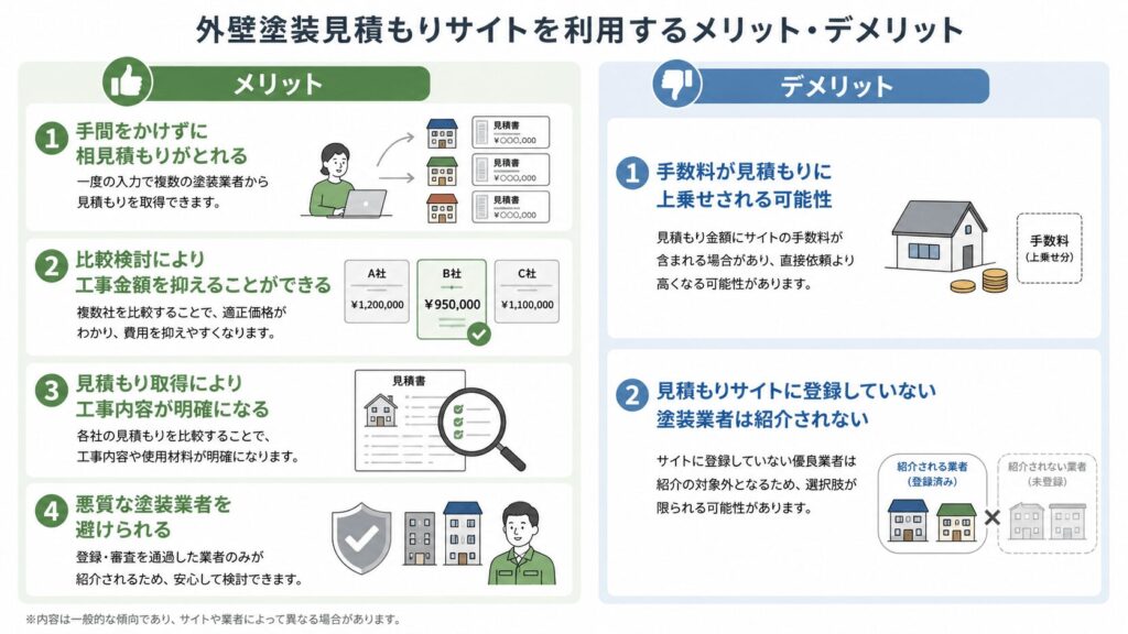 外壁塗装見積もりサイトを利用するメリット・デメリット