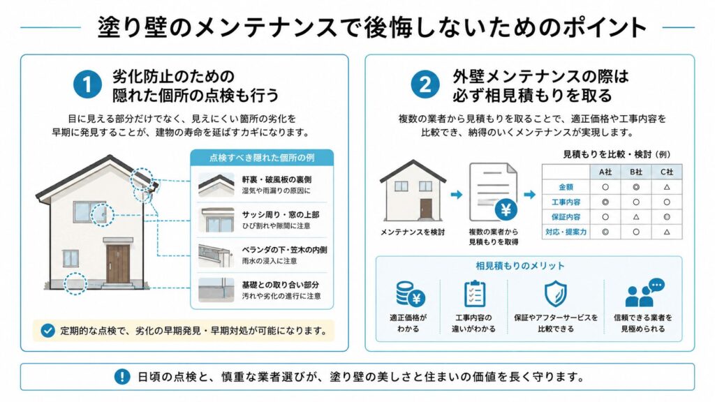 塗り壁のメンテナンスで公開しないためのポイント