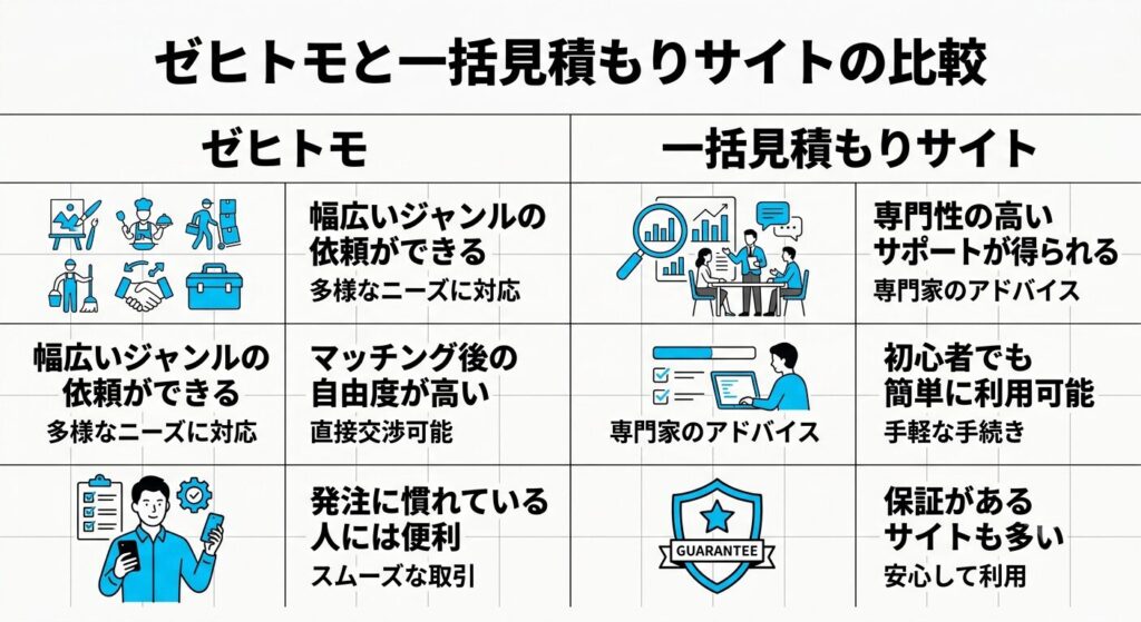 ゼヒトモと一括見積もりサイトの比較